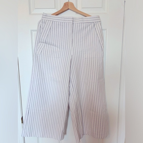Ann Taylor | white wide leg high-rise pants with black stripes - Picture 3 of 8